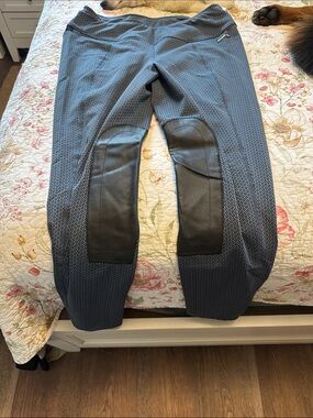 Kerrits Navy Blue Patterned Riding Tights with Black Knee Patches